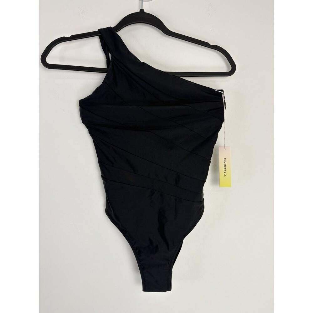 Summersalt Black Sidestroke One-piece Swimsuit (Sz 4) One Shoulder Compression